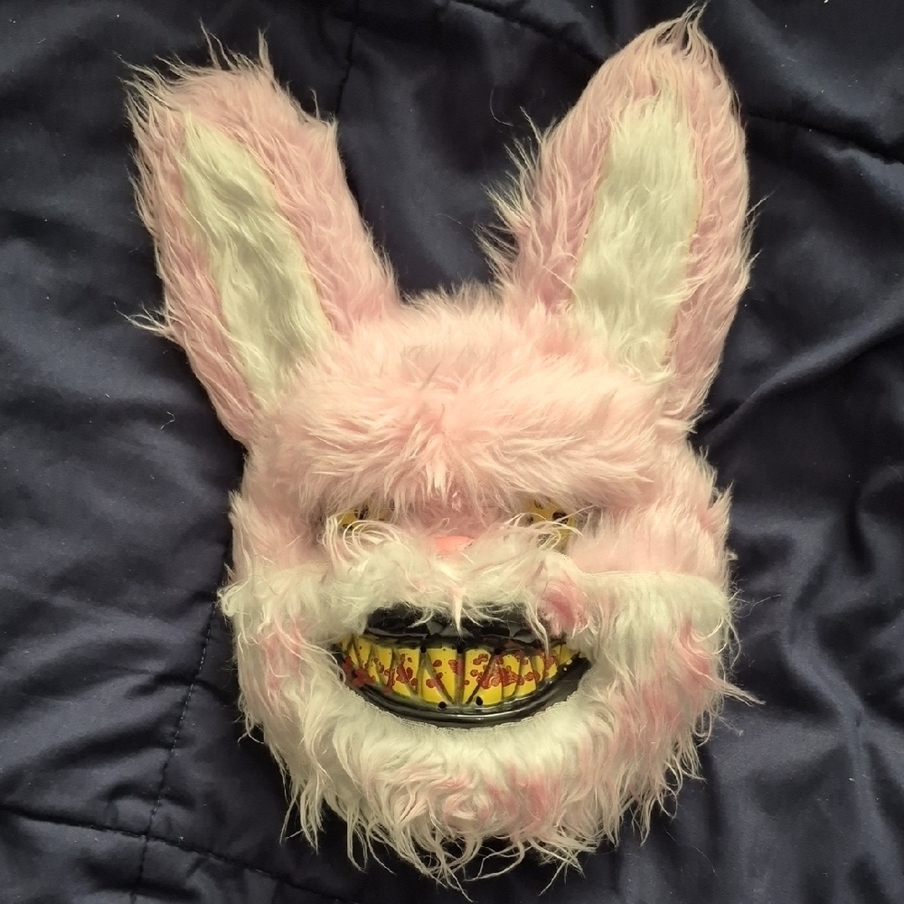 Furry Pink and White Bunny Mask